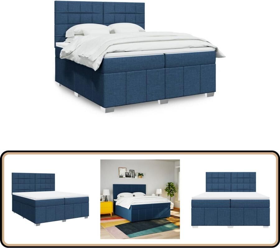 VidaXL Boxspring Blauw 200x200 cm Inclusief Matras Boxspring Boxspringbed Tweepersoonsbed Slaapkamerinrichting Slaapcomfort