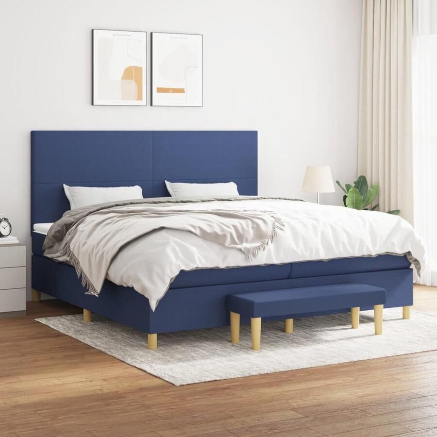 VidaXL Boxspring Blauw 200x200 cm Inclusief Matras Boxspringbed Boxspring Slaapkamer Meubels Tweepersoons Bed Met Hoofdbord Pocketveer Matras Middelhard Matras Blauwe Beddengoed - Foto 2