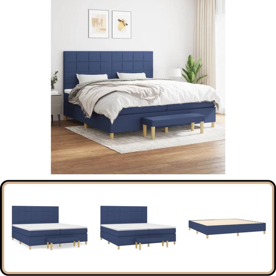 VidaXL Boxspring Blauw 200x200 cm Inclusief Matras Boxspringbed Boxspring Slaapkamer Meubels Tweepersoons Bed Blauwe Bed