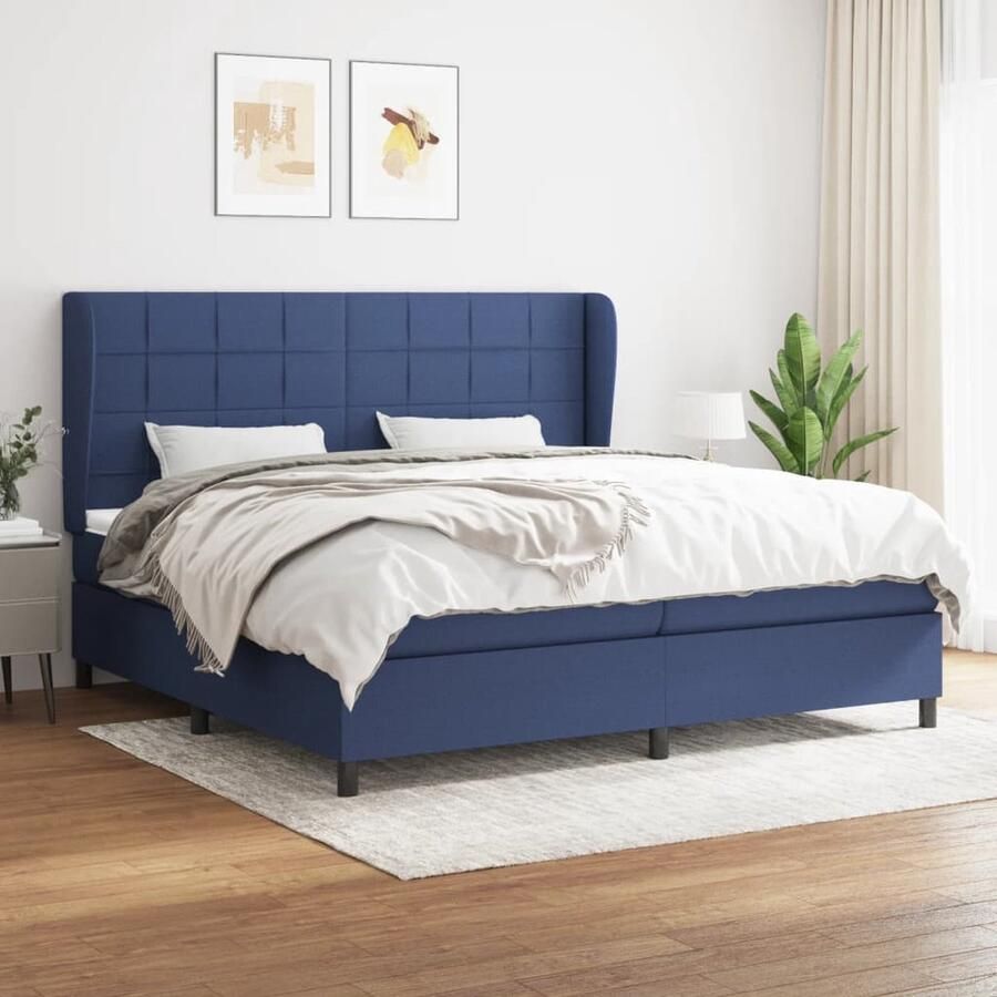 VidaXL Boxspring Blauw 200x200 cm Inclusief Matras Boxspringbed Boxsprings Slaapkamerinrichting Tweepersoonsbed Bed Frame Pocketed Spring Mattress Medium Firm Mattress Blue Bedroom Furniture - Foto 2