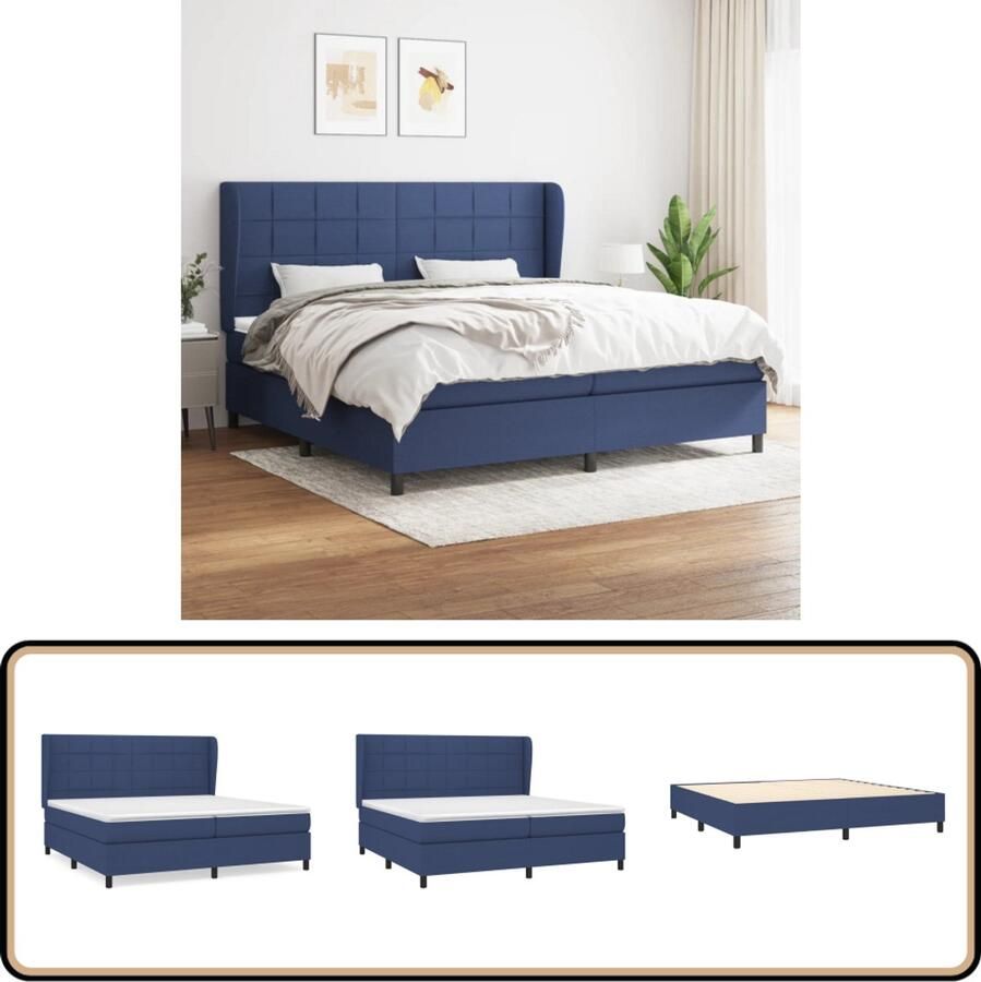 VidaXL Boxspring Blauw 200x200 cm Inclusief Matras Boxspringbed Boxsprings Slaapkamerinrichting Tweepersoonsbed Bed Frame Pocketed Spring Mattress Medium Firm Mattress Blue Bedroom Furniture