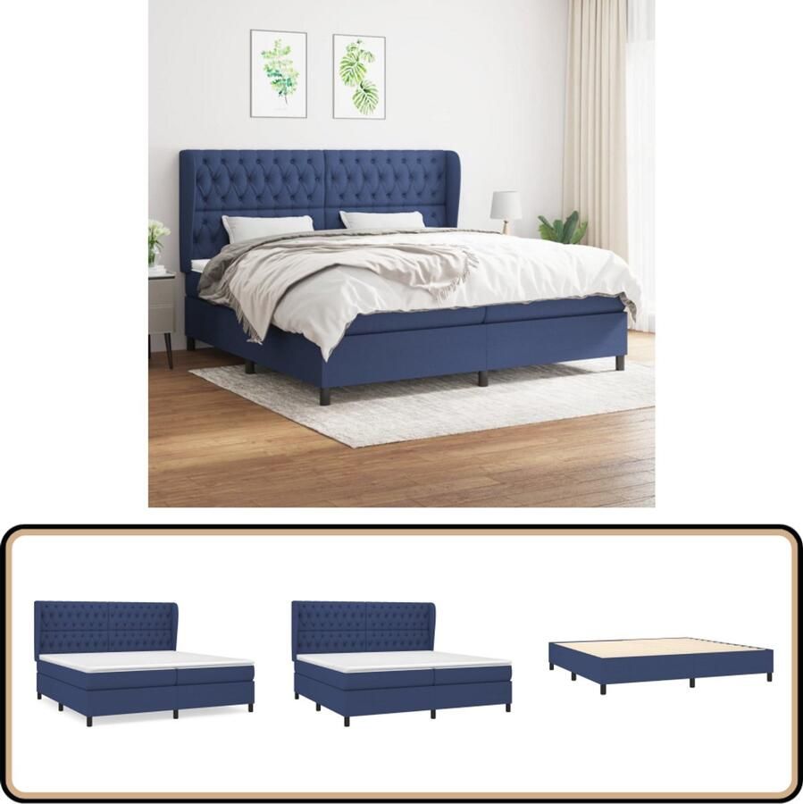 VidaXL Boxspring Blauw 200x200 cm Inclusief Matras Boxspringbed Boxsprings Slaapkamerinrichting Tweepersoonsbed Pocketvering Matras