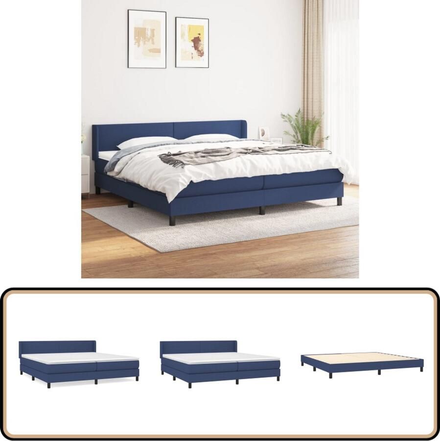 VidaXL Boxspring Blauw 200x200 cm Inclusief Matras Boxspringbed Slaapcomfort Boxspring Tweepersoonsbed Bed Frame Hoofdbord Pocketvering Matras Bedroom Furniture