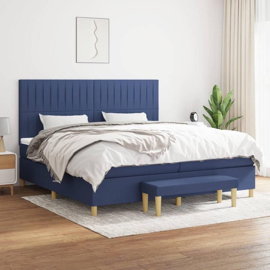 VidaXL Boxspring Blauw 200x200 cm Inclusief Matras Boxspringbed Tweepersoons Bed Boxspring Slaapcomfort Blauw Bed Lederlook Bed Pocketed Veren Matras Hoofdbord Multifunctionele Bank - Foto 2