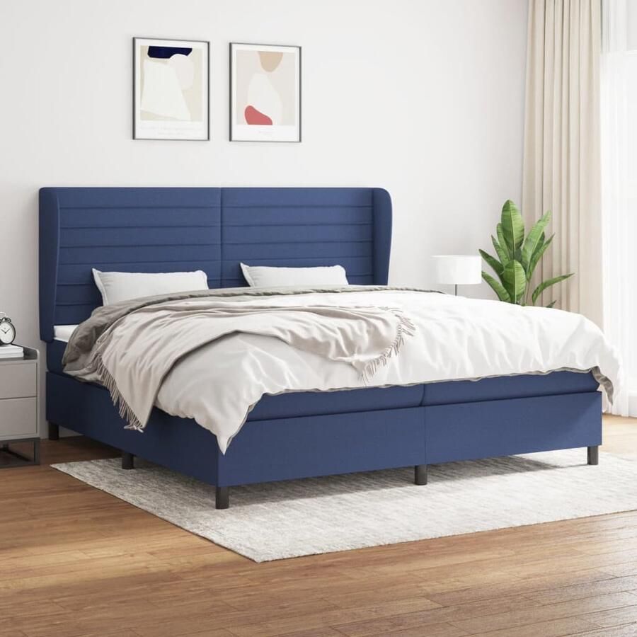 VidaXL Boxspring Blauw 200x200 cm Inclusief Matrassen Boxspring Boxspringbed Tweepersoonsbed Slaapkamerinrichting Pocketing Matras Middenhard Matras Blaauwe Boxspring - Foto 2