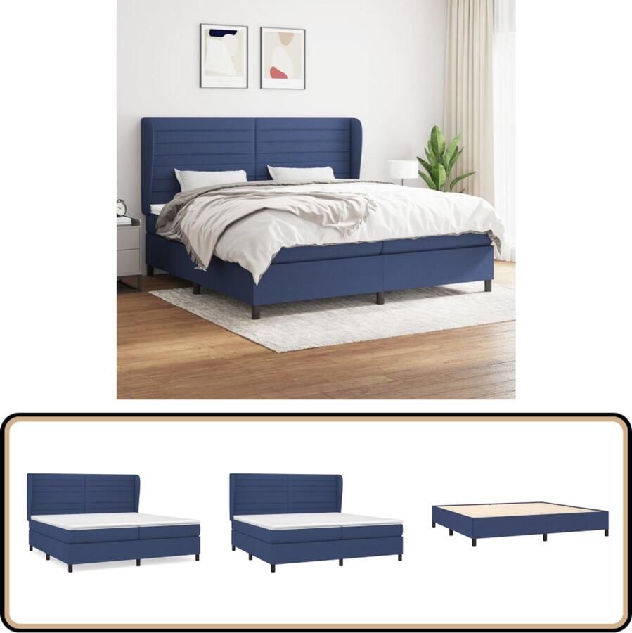 VidaXL Boxspring Blauw 200x200 cm Inclusief Matrassen Boxspring Boxspringbed Tweepersoonsbed Slaapkamerinrichting Pocketing Matras Middenhard Matras Blaauwe Boxspring
