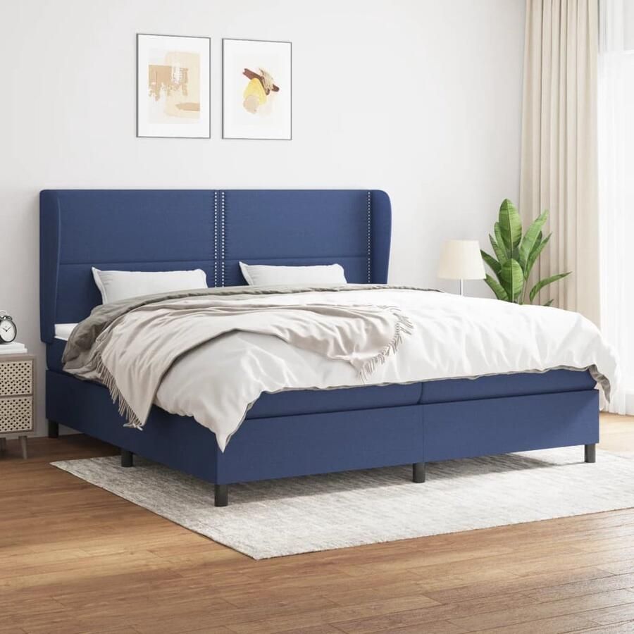 VidaXL Boxspring Blauw 200x200 cm Inclusief Matrassen Boxspringbed Boxspring Slaapkamerinrichting Tweepersoonsbed Pocketvering Matras Middelhard Matras Blauwe Beddengoed Design Bed - Foto 2