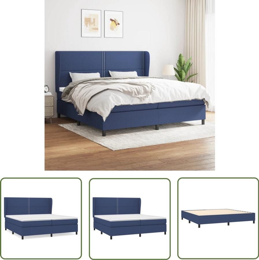 VidaXL Boxspring Blauw 200x200 cm Inclusief Matrassen Boxspringbed Boxspring Slaapkamerinrichting Tweepersoonsbed Pocketvering Matras Middelhard Matras Blauwe Beddengoed Design Bed