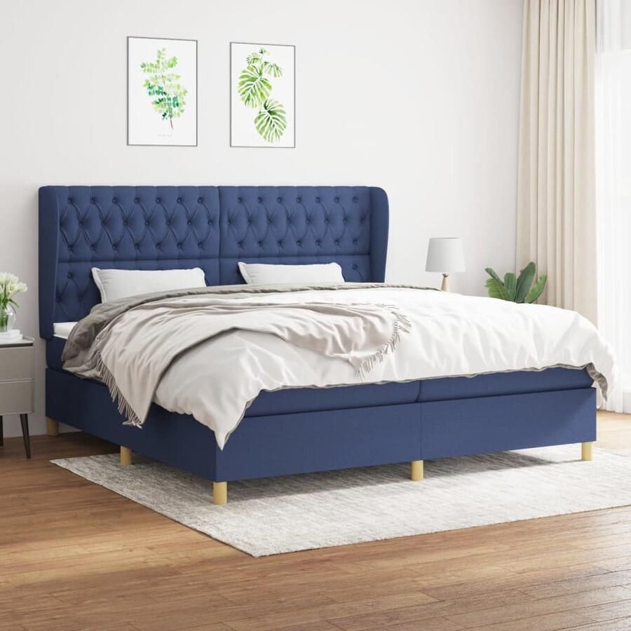 VidaXL Boxspring Blauw 200x200 cm Inclusief Matrassen Boxspringbed Boxsprings Slaapkamer Meubels Tweepersoons Bed Comfortabel Bed Pocketed Spring Mattress Medium Firm Mattress Adjustable Headboard - Foto 2