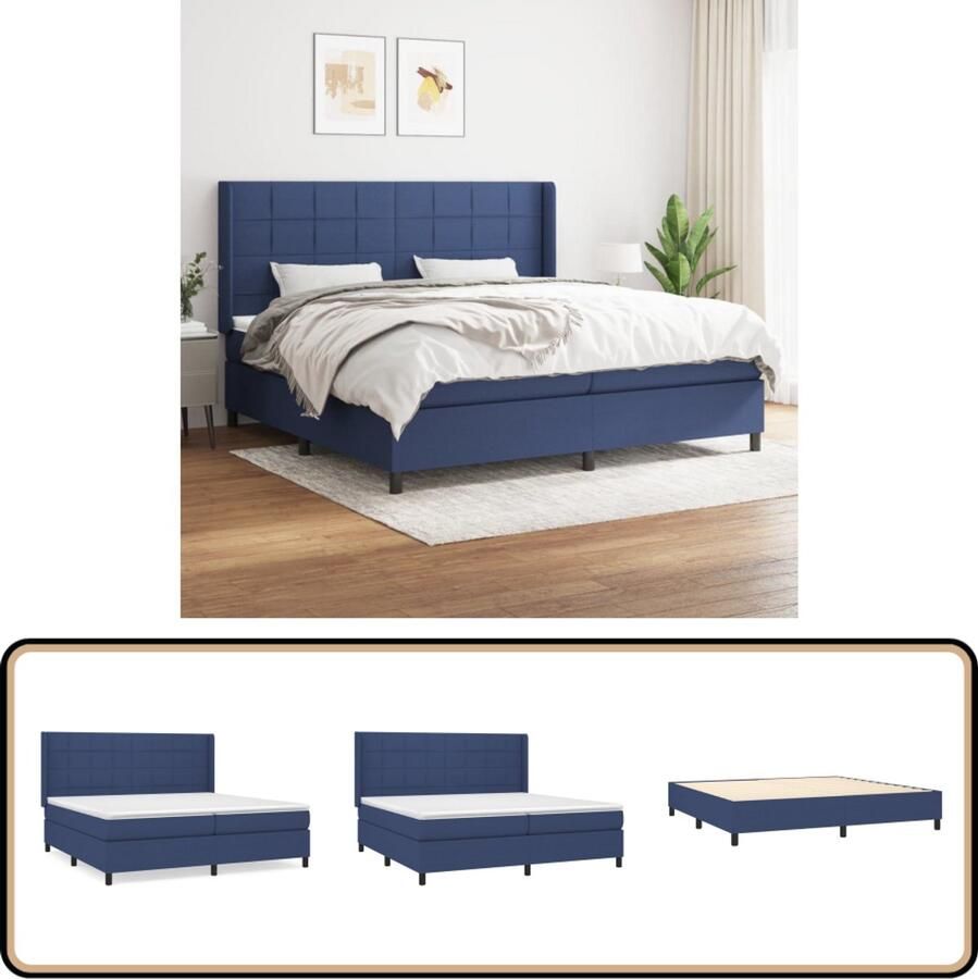 VidaXL Boxspring Blauw 200x200 cm Inclusief Matrassen Boxspringbed Boxsprings Slaapkamerinrichting Tweepersoonsbed Blauwe Bed