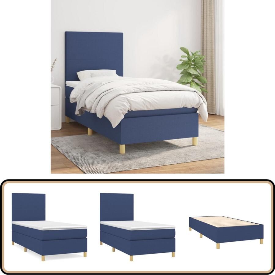 VidaXL Boxspring Blauw 80x200 cm Inclusief Matras Boxspringbed Boxspring Slaapkamerinrichting Bed Tweepersoonsbed Matras Pocketing Middelhard Blauwe Bedden