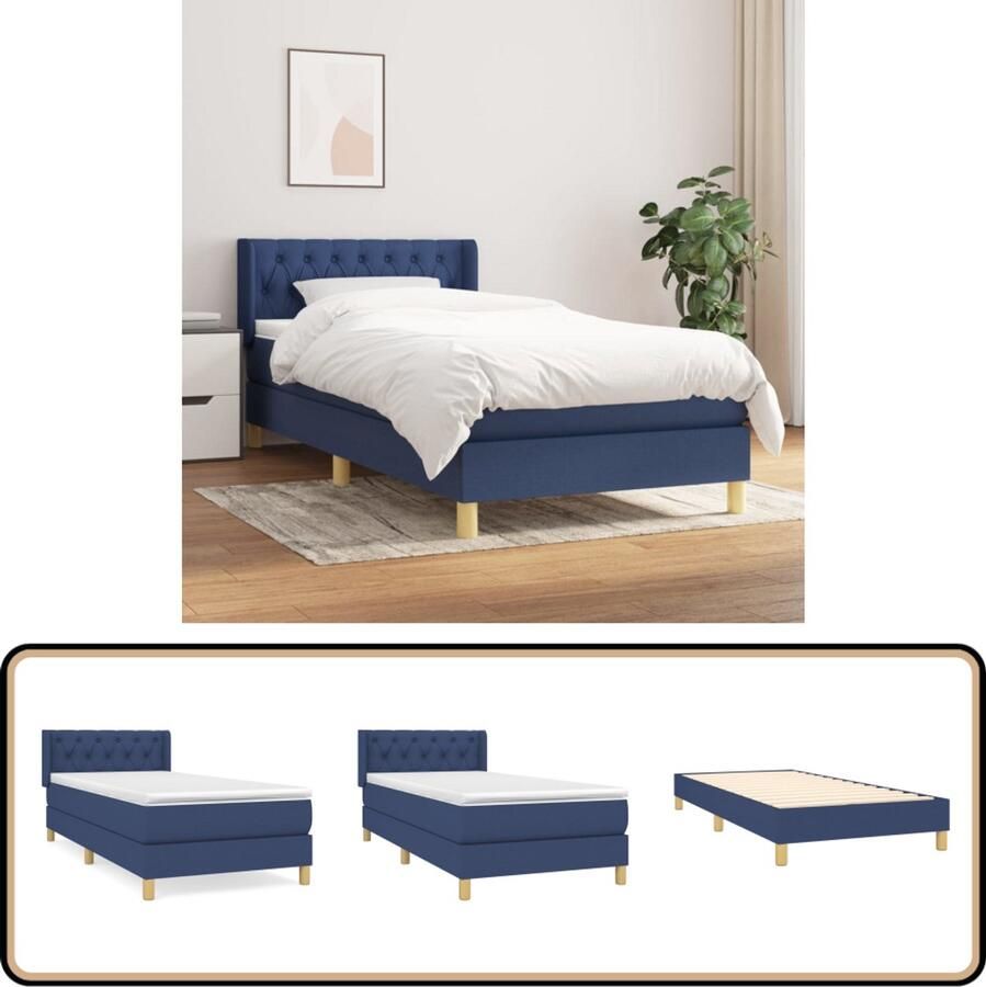 VidaXL Boxspring Blauw 80x200 cm Inclusief Matras Boxspringbed Slaapcomfort Pocketvering Blauwe Kamer Tweepersoonsbed