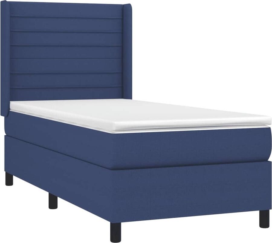 VidaXL Boxspring Blauw 80x200 cm Inclusief Matras Boxspringbed Slaapkamerinrichting Tweepersoonsbed Boxspring Pocketed Veren Matras Blauwe Beddengoed Houten Bed Frame