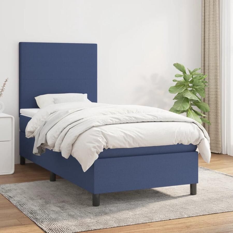 VidaXL Boxspring Blauw 90x190 cm Inclusief Matras Boxspringbed Pocketvering Blauwe Boxspring Slaapcomfort Hoofdboard Middelduurzame Matras Bedroom Furniture - Foto 2