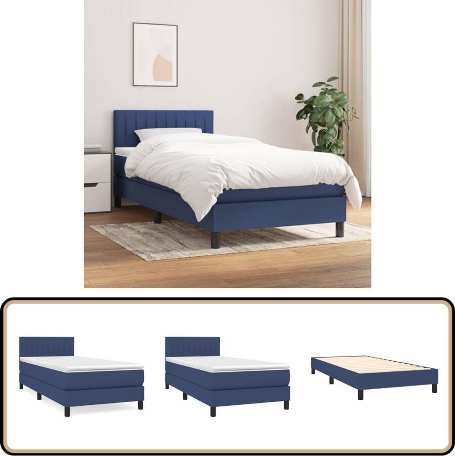VidaXL Boxspring Blauw 90x190 cm Inclusief Matras Boxspringbed Slaapkamerinrichting Tweepersoonsbed Blauwe Bedden Pocketed Spring Mattress