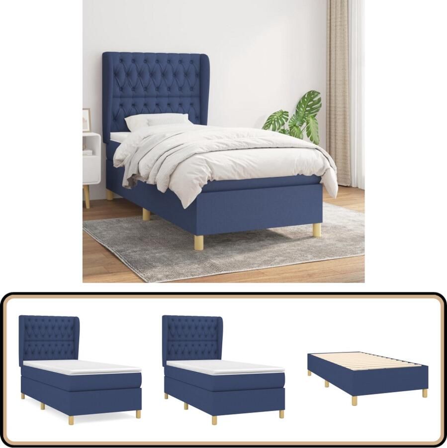 VidaXL Boxspring Blauw 90x200 cm Inclusief Matras Boxspring Bed Slaapcomfort Pocketveer Matras Blauwe Bedbank Tweepersoons Bed