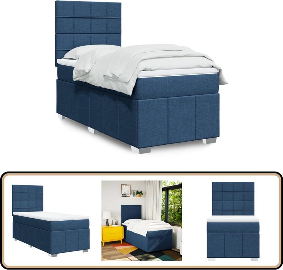 VidaXL Boxspring Blauw 90x200 cm Inclusief Matras Boxspring Tweepersoons Bed Slaapcomfort Matras Hoofdbord