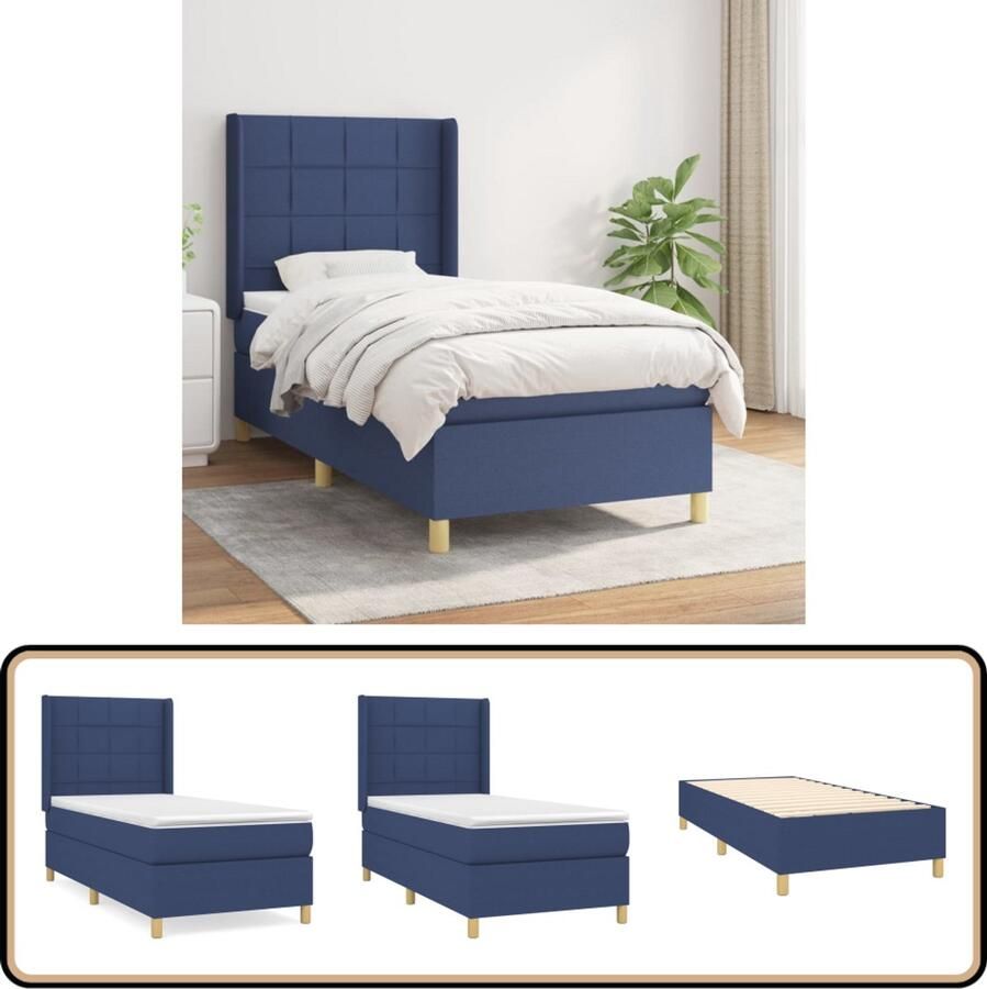 VidaXL Boxspring Blauw 90x200 cm Inclusief Matras Boxspringbed Boxspring Bed Slaapkamerinrichting Slaapcomfort Tweepersoonsbed Matras Pocketing Verenmatras Blauw Bed