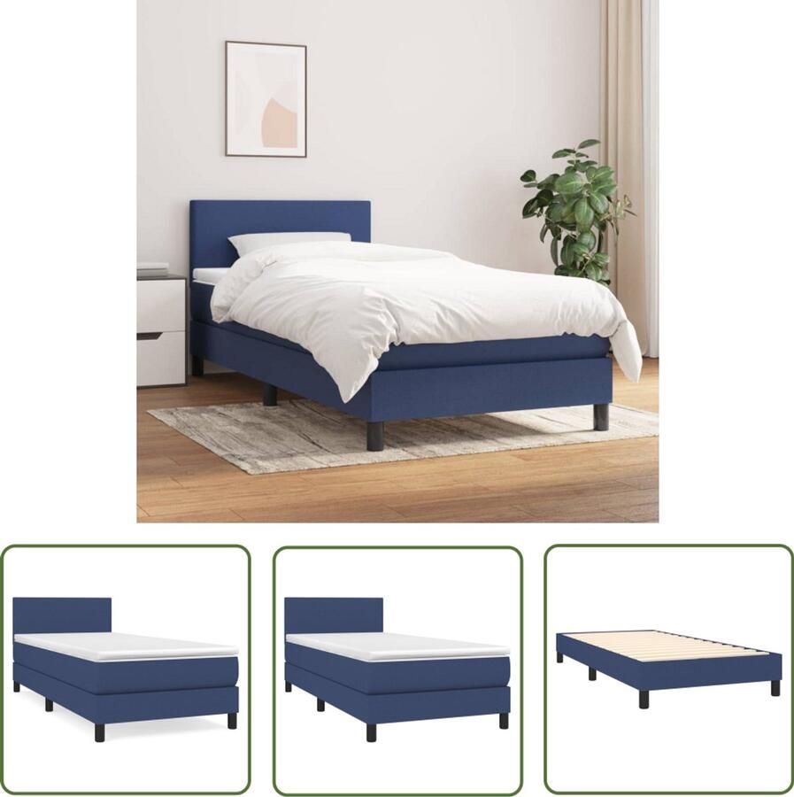 VidaXL Boxspring Blauw 90x200 cm Inclusief Matras Boxspringbed Boxspring Tweepersoonsspringbed Bed Frame Pocketed Spring Mattress Blauw Bed Slaapcomfort Nacht Rust Duurzaam Bed Design Bed