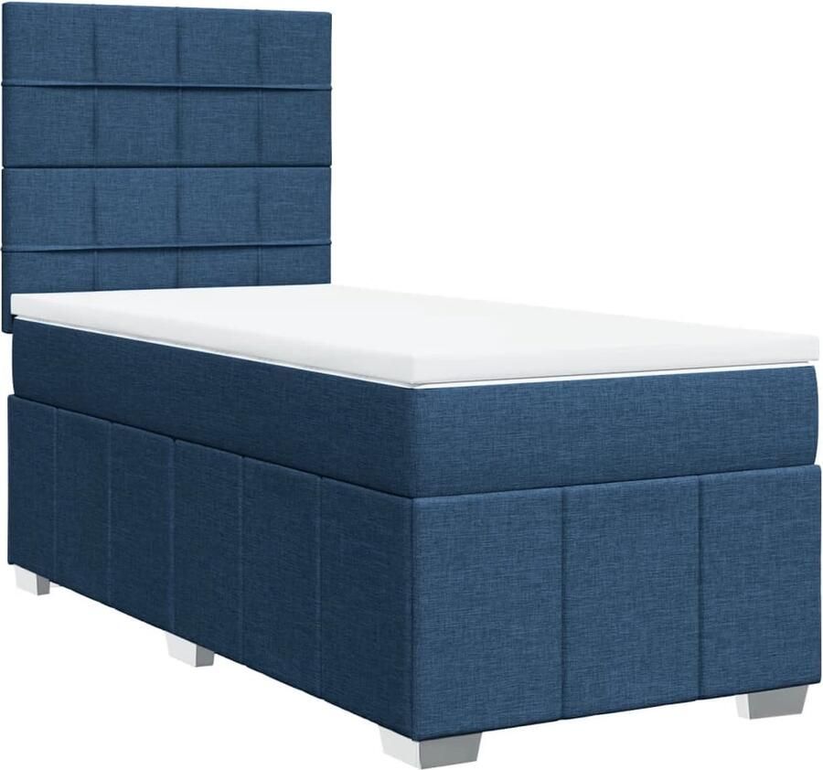 VidaXL Boxspring Blauw 90x200 cm Inclusief Matras Boxspring Tweepersoons Bed Slaapcomfort Matras Hoofdbord - Foto 2