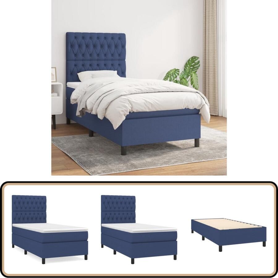 VidaXL Boxspring Blauw 90x200 cm Inclusief Matrassen Boxspringbed Slaapkamerinrichting Tweepersoonsbed Blauwe Bedden Pocketveermatras