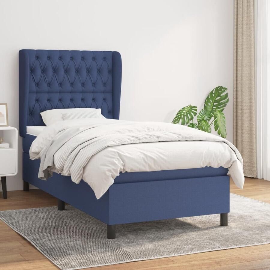 VidaXL Boxspring Stof Blauw Inclusief Matras 100x200 cm Boxspringbed Boxspring Bed Slaapcomfort Nachtrust Tweepersoonsbed Blauwdruk - Foto 2