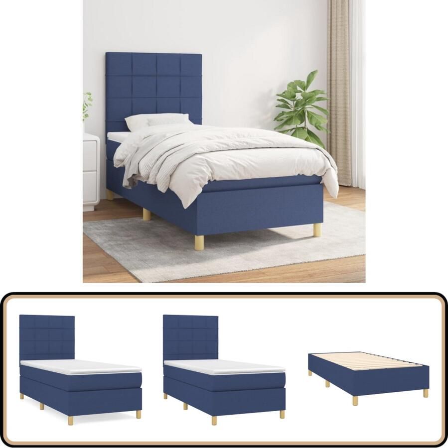 VidaXL Boxspring Blauw Inclusief Matras 100x200 cm Boxspringbed Boxspring Bed Slaapkamerinrichting Tweepersoonsbed Matras Pocketvering Middelharde Ondersteuning Blauwwater