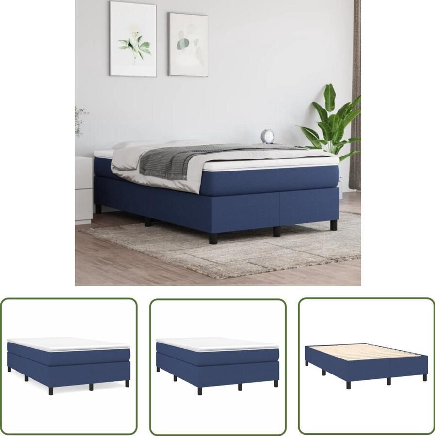 VidaXL Boxspring Blauw Inclusief Matras 120x200 cm Boxspringbed Boxspring Slaapkamerinrichting Bed Frame Tweepersoonsbed Blauwe Bedden Duurzame Materialen Pocketveermatras Middenhard