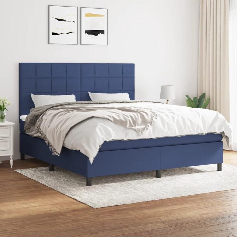 VidaXL Boxspring Blauw Inclusief Matras 160x200 cm Boxspringbed Boxspring Tweepersoonsbed Slaapcomfort Matras Pocketed Spring Mattress Adjustable Headboard Bedroom Furniture - Foto 2