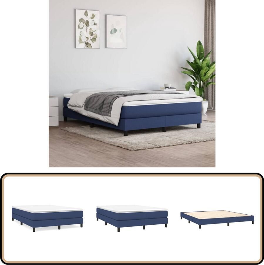 VidaXL Boxspring Blauw Inclusief Matras 160x200 cm Boxspringbed Boxsprings Slaapkamerinrichting Tweepersoonsbed Blauwe Kamer Medium Hard