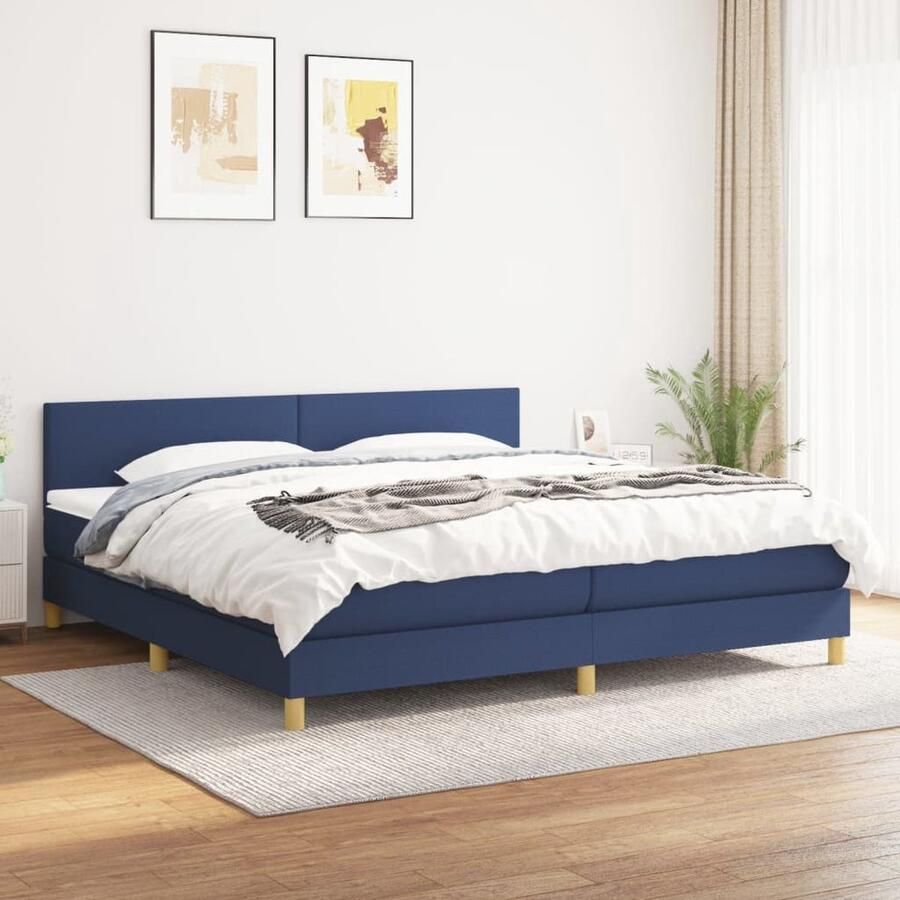 VidaXL Boxspring Blauw Inclusief Matras 200x200 cm Boxspringbed Boxspring Tweepersoonsbed Matras Pocketveer Matras Middenhard Matras Blauw Bed Frame Hoofdbord - Foto 2