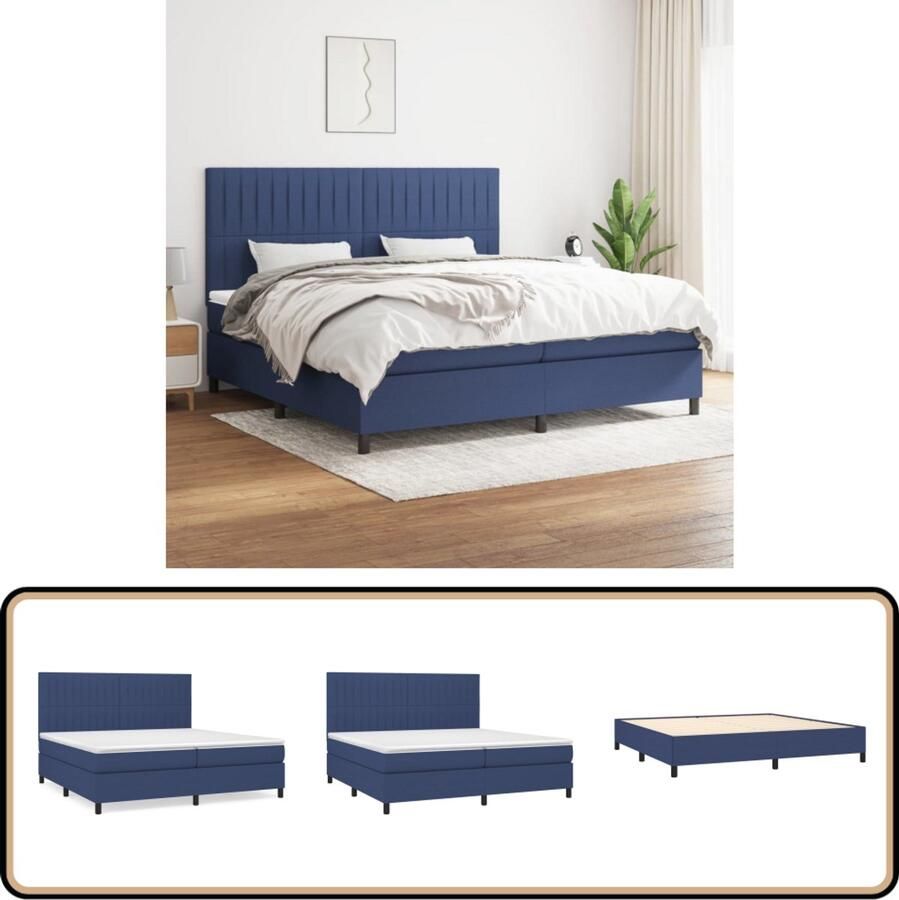 VidaXL Boxspring Blauw Inclusief Matras 200x200 cm Boxspringbed Boxspring Tweepersoonsbed Slaapcomfort Pocketveermatras Middenhard Matras Elektrisch Verstelbare Hoofdbord Lederlook