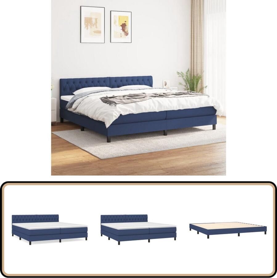 VidaXL Boxspring Blauw Inclusief Matras 200x200 cm Boxspringbed Slaapcomfort Pocketvering Verstelbare Hoofdbord Blauwe Kamer Duurzame Materialen Middeld Hard