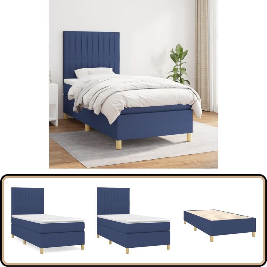 VidaXL Boxspring Blauw Inclusief Matras 90x190 cm Boxspringbed Boxspring Tweepersoonsbed Bed Frame Slaapkamerinrichting Matras Pocketvering Medium Hard