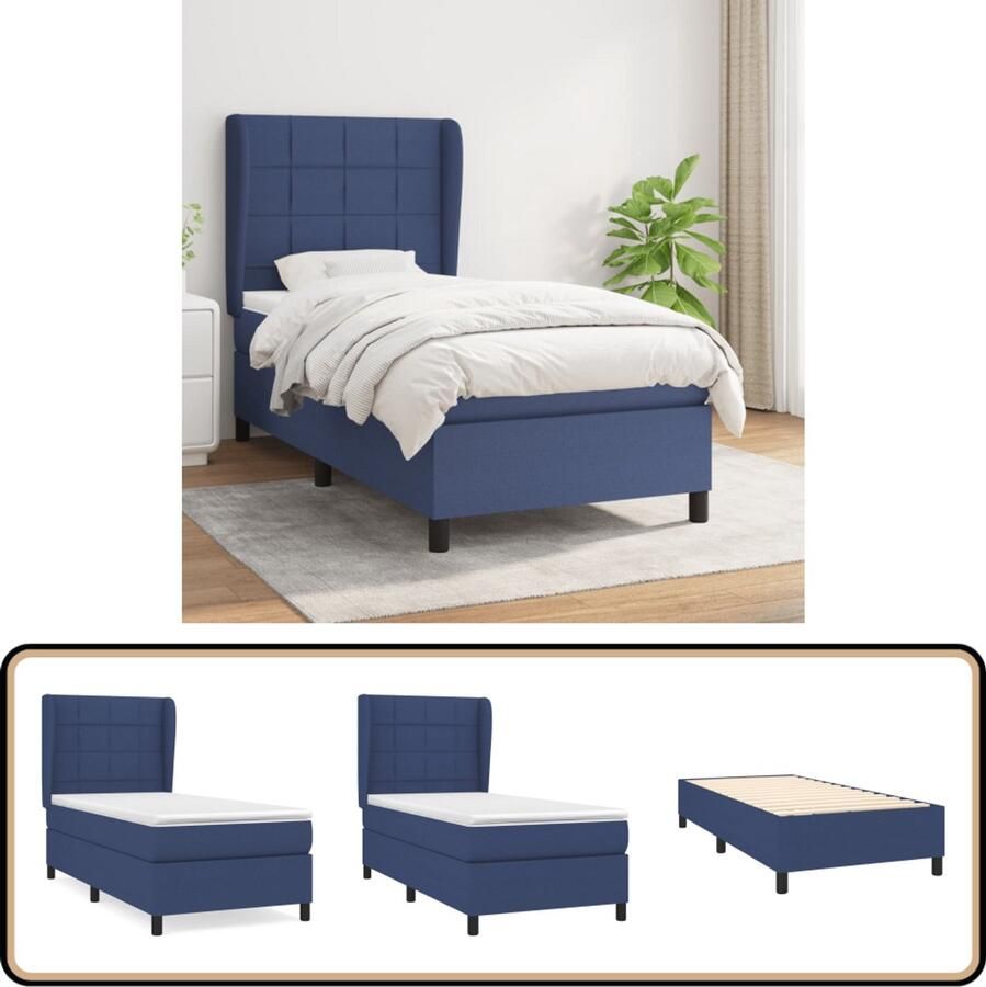 VidaXL Boxspring Blauw Inclusief Matras 90x190 cm Boxspringbed Boxspring Bed Slaapkamerinrichting Slaapcomfort Pocketing Matras Middelhard Matras Blauwdruk