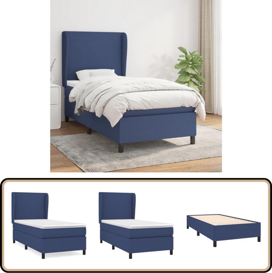 VidaXL Boxspring Blauw Inclusief Matras 90x190 cm Boxspringbed Boxspring Slaapkamer Meubels Tweepersoons Bed Blauwe Bed