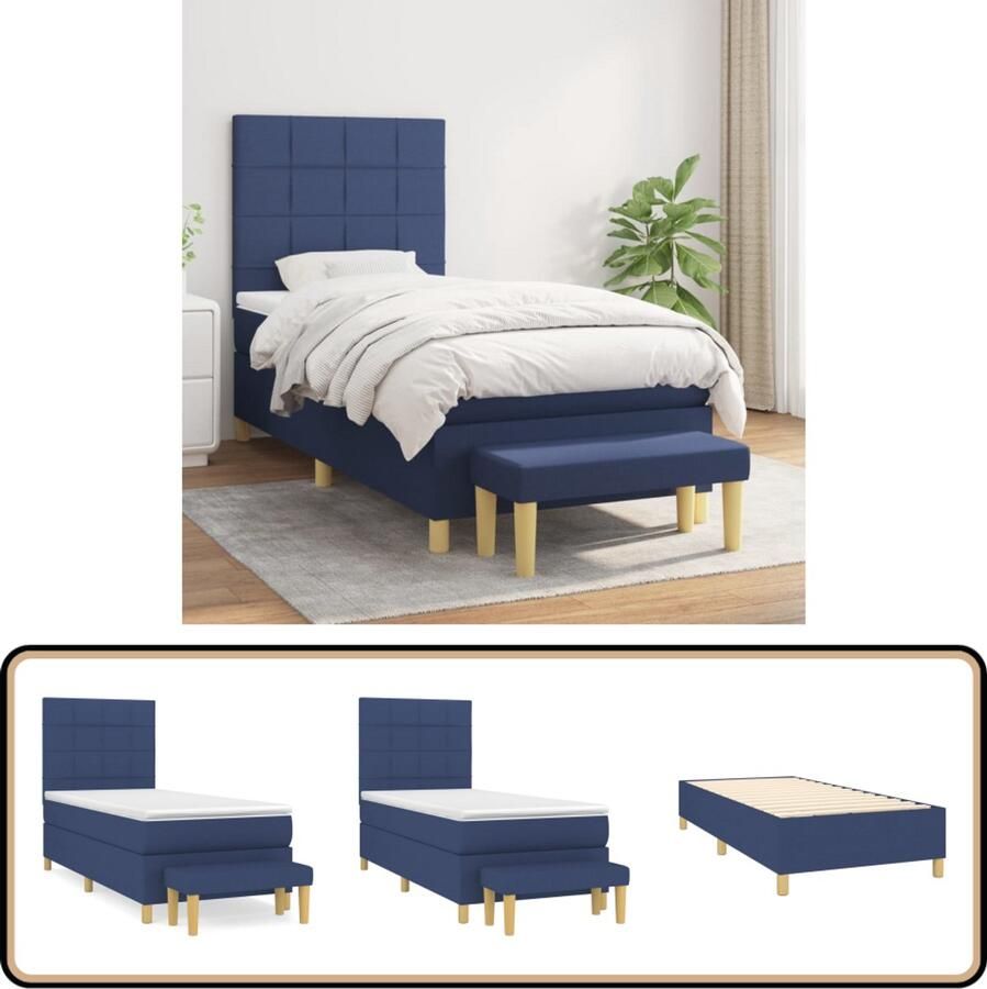 VidaXL Boxspring Blauw Inclusief matras 90x200 cm Boxspring Bed Boxsprings Tweepersoons Bed Slaapcomfort Boxspring Kopen Bed Frame Hoofdbord Matras Topper