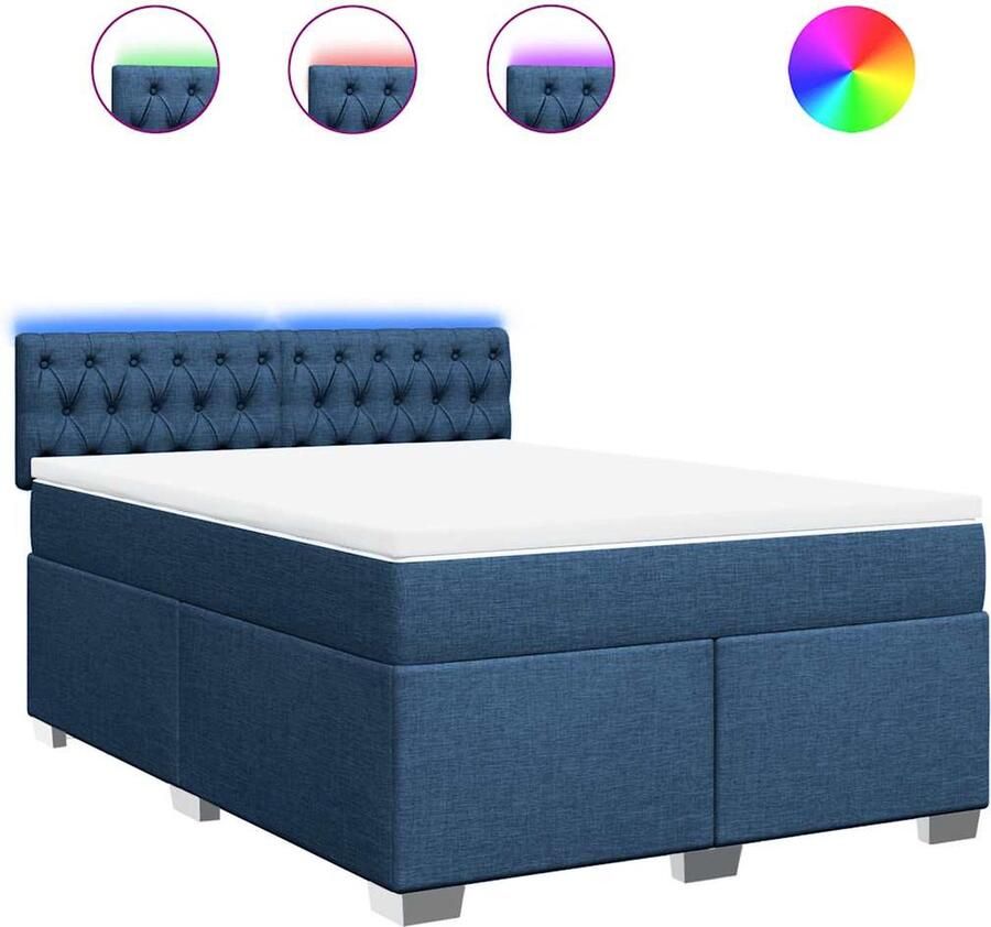 VidaXL Boxspring Blauw Inclusief Matras en LED