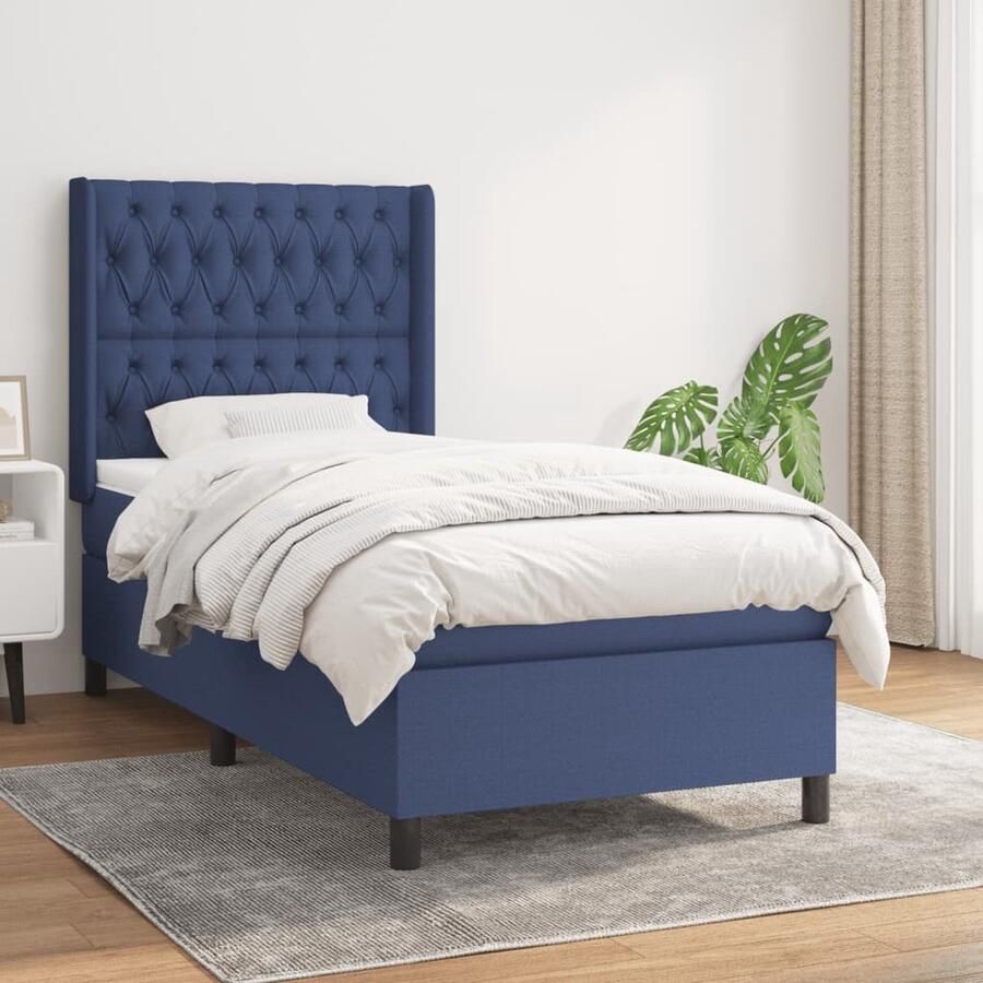 VidaXL Boxspring Blauw Inclusief Matras & Topmatras Boxspringbed Boxsprings Slaapkamerinrichting Tweepersoonsbed Comfortabel Bed Pocketveermatras Blauwe Bed - Foto 2