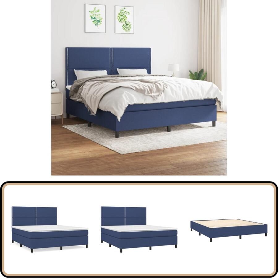 VidaXL Boxspring Blauw Met Matras en Topmatras 160x200 Boxspring Bed Boxspring Tweepersoonsbed Slaapcomfort Matras Hoofdbord Bedroom Furniture Design Bed
