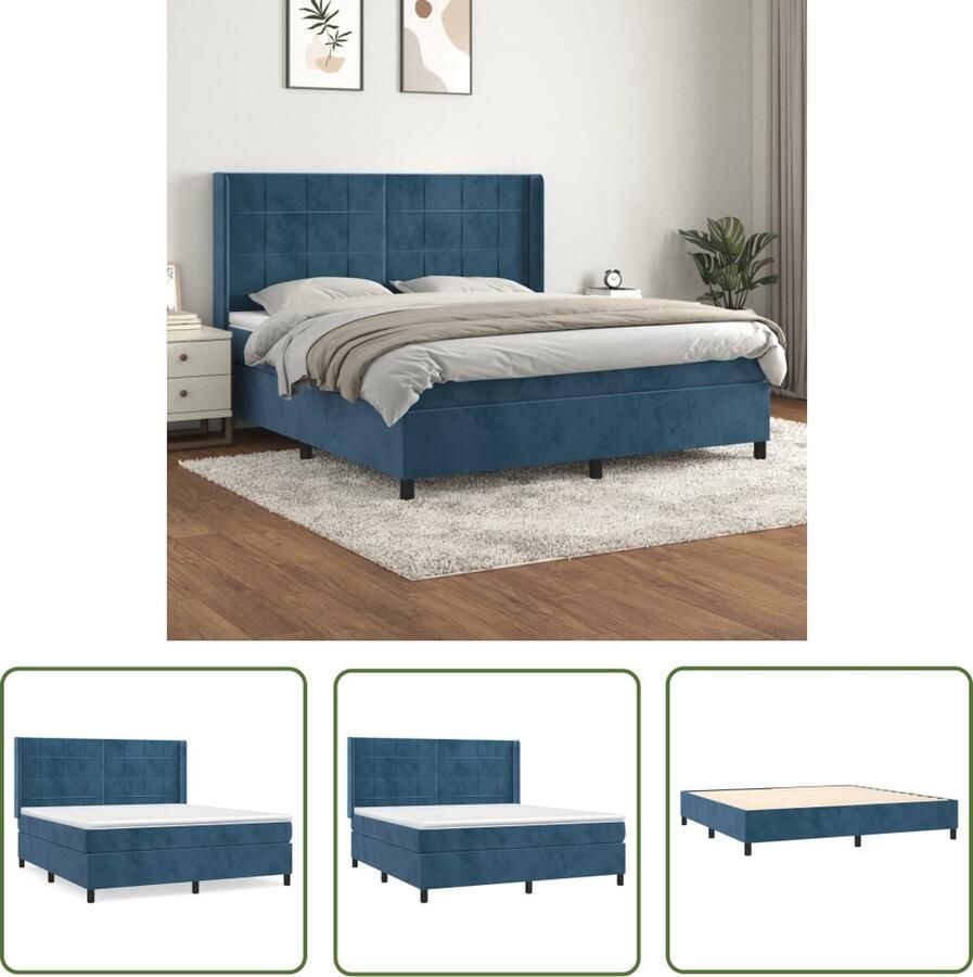 VidaXL Boxspring Boxspringbed Boxspring met matras fluweel donkerblauw 180x200 cm Tweepersoonsbed Donkere Kleuren Velvet Meubilair
