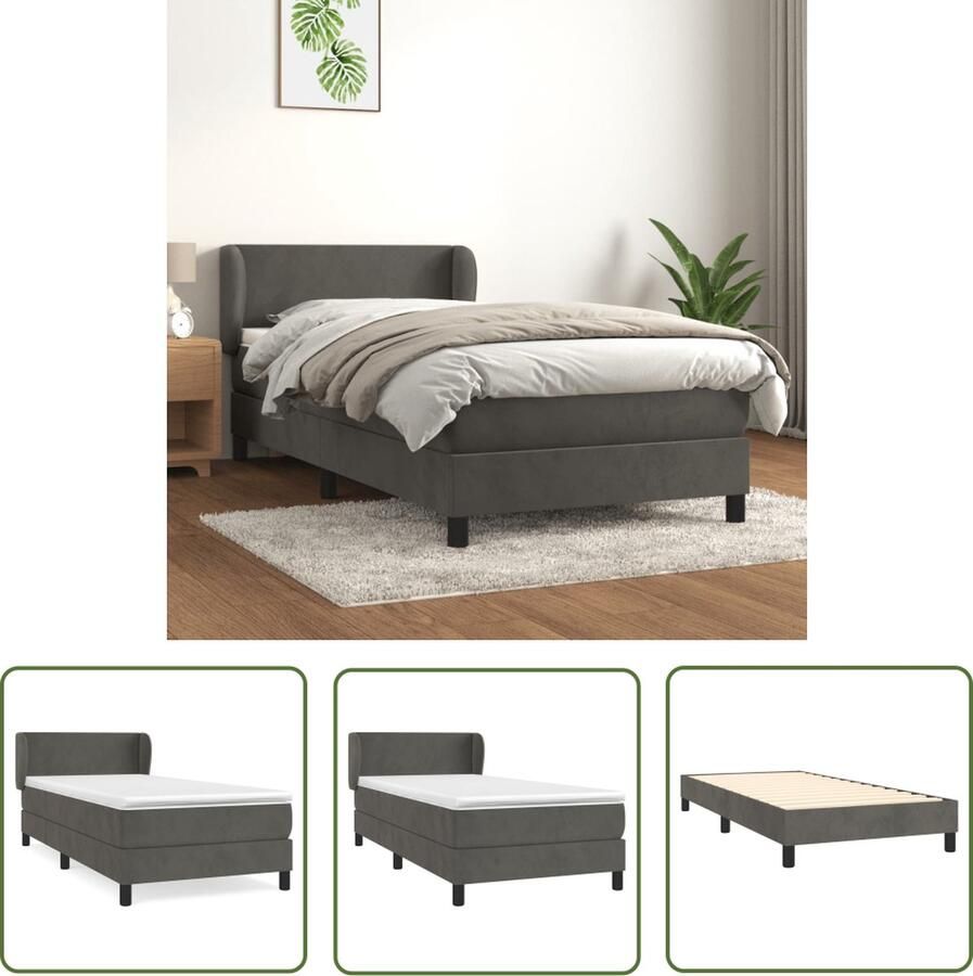The Living Store Boxspringbed Bed 203 x 93 x 78 88 cm Donkergrijs Fluweel Boxspringbed Boxspring Tweepersoonsbed Donkere Kleuren Velvet Meubilair