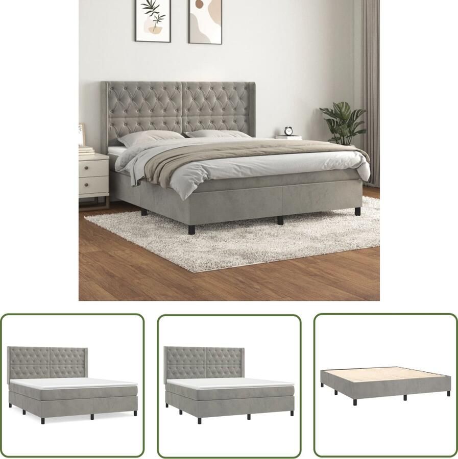 The Living Store Boxspringbed Fluweel 203 x 160 x 118 128 cm Verstelbaar hoofdbord Pocketvering matras Middelharde ondersteuning Huidvriendelijk topmatras Multifunctioneel bankje