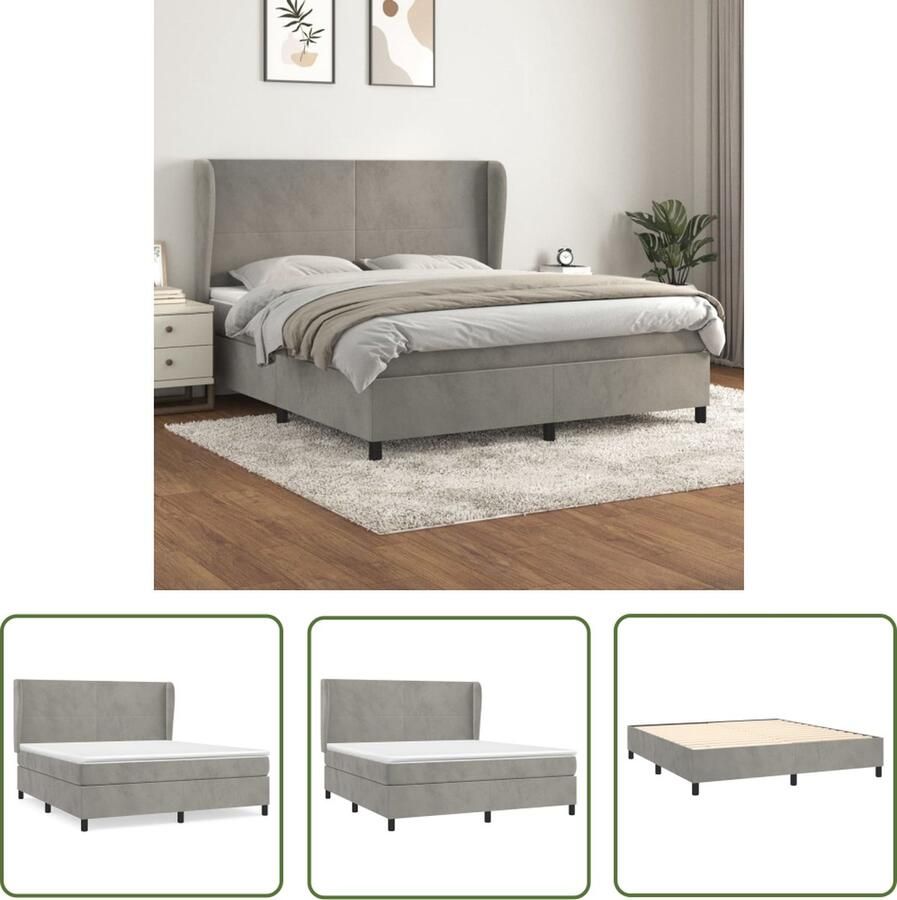 The Living Store Boxspringbed Pocketvering matras Middelharde ondersteuning Zacht fluweel Praktisch hoofdbord Huidvriendelijk topmatras 203x183x118 128 cm Boxspringbed Boxspring Tweepersoonsbed Velvet Bed Grijs Bed