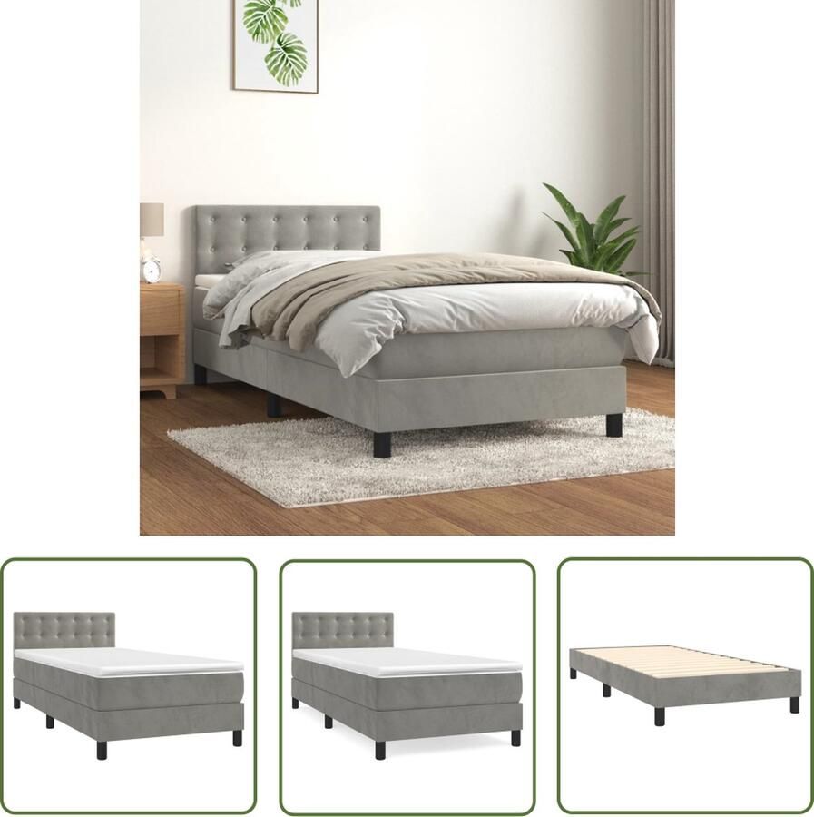The Living Store Boxspringbed Bed met Pocketvering matras en Huidvriendelijke topmatras Lichtgrijs 193x90x78 88 cm Medium Hardheid Inclusief Montagehandleiding