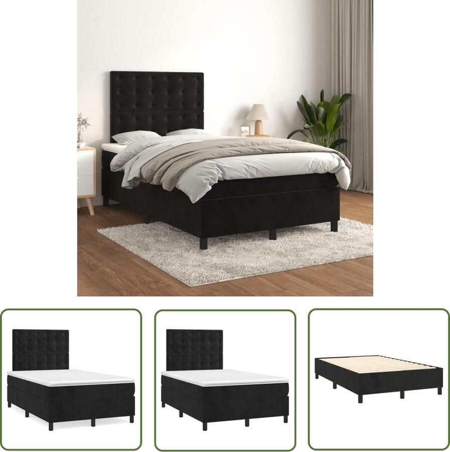 The Living Store Boxspringbed Zwart stof 203x120x78 88 cm Met verstelbaar hoofdbord Pocketvering matras Middelharde ondersteuning Huidvriendelijk topmatras Boxspringbed Boxspring Tweepersoonsbed Velvet Bed Zitzakken - Foto 2