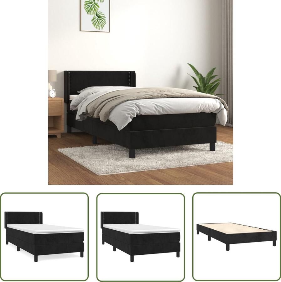 The Living Store Boxspringbed Zwart Fluweel Pocketvering Middelharde Ondersteuning Huidvriendelijk 203x93x78 88 cm Boxspringbed Boxspring Fluweel Bed Zwarte Boxspring Tweepersoons Bed