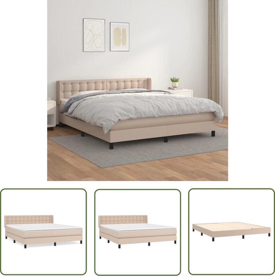 The Living Store Boxspringbed Cappuccino 203 x 183 x 78 88 cm Hoogwaardig kunstleer verstelbaar hoofdbord pocketvering matras middelharde ondersteuning huidvriendelijk topmatras - Foto 2