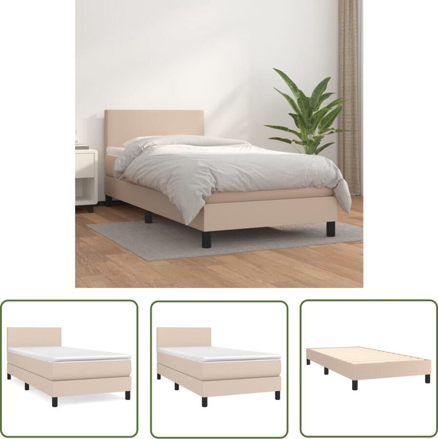 The Living Store Boxspringbed Cappuccino 203x83x78 88 cm Kunstleer Pocketvering Matras Middelharde Ondersteuning Huidvriendelijk Topmatras Boxspringbed Kunstleder Bed Bruine Bed Tweepersoons Bed Pocketed Veren Matras
