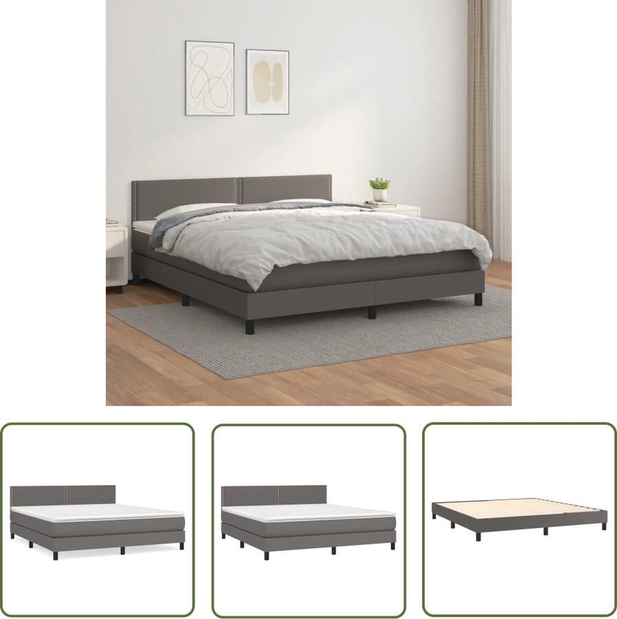 The Living Store Boxspringbed Kunstleer Grijs 180x200x78 88 cm Pocketvering Matras Boxspringbed Boxspring Bed Frame Tweepersoonsbed Grijze Boxspring